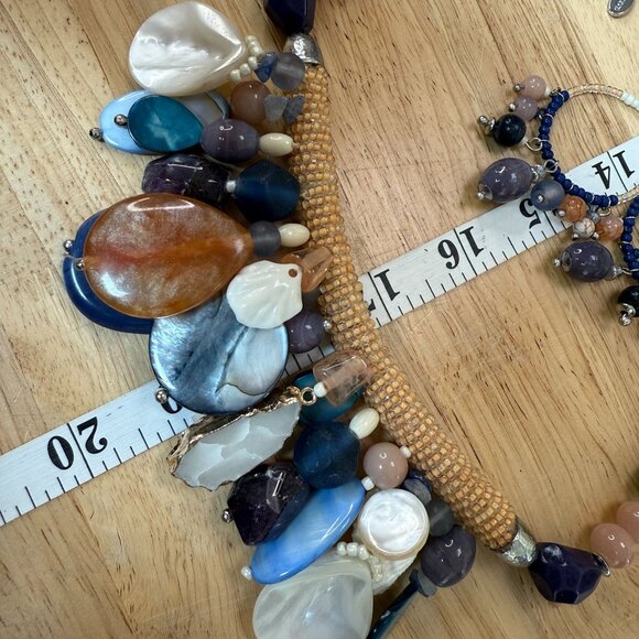 Chunky Beaded Necklace Hoop Earrings Set Gemstone Shell, Coastal, Beachy, Vacay - Picture 8 of 9